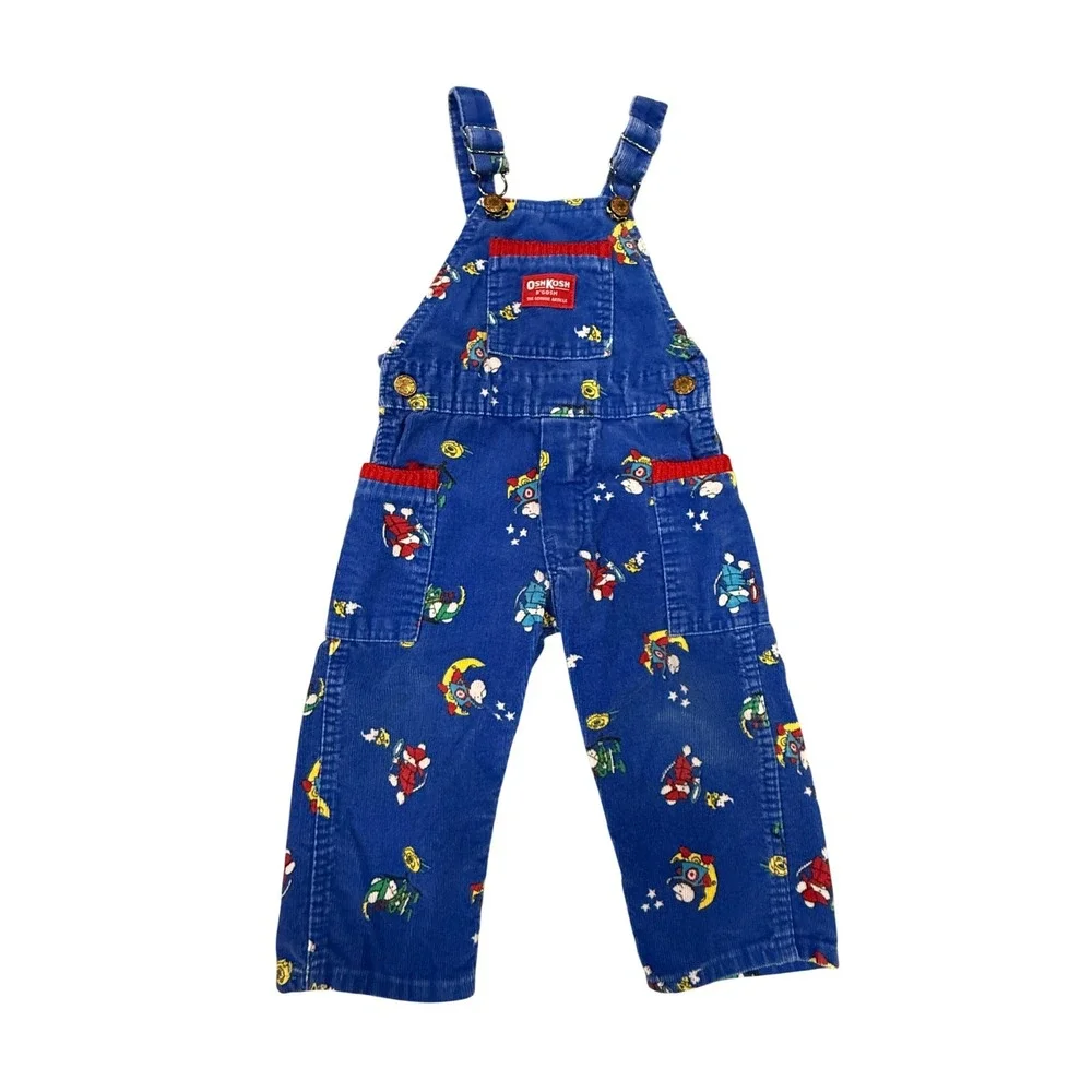 Vintage OshKosh Vestbak Mouse Detective Corduroy Overalls Toddler 2T USA
